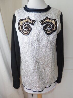 Ter Et Bantine Italy Ultra Rare Runway Silver Color-block Embroidered Top IT42 M